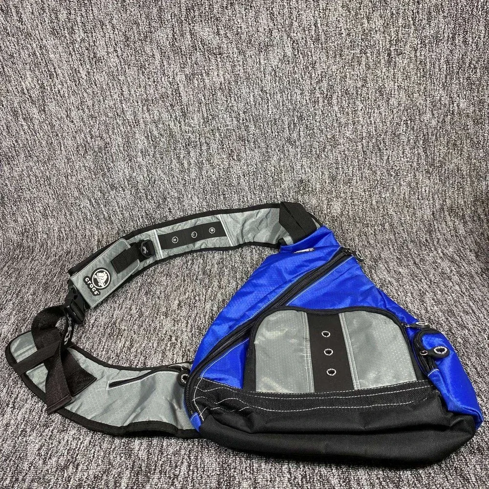 Vtg Crocs Sling Backpack Bag Royal Blue Silver Single Strap Crossbody Travel